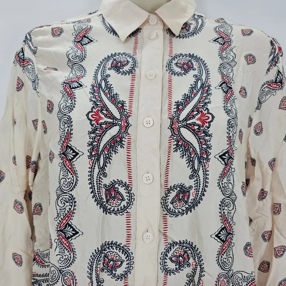 J. Crew Womans size XS Drapey Paisley Print Button Up Shirt Pale Pink CD037 NEW